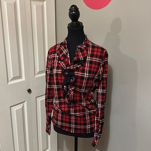 Laren Jeans Co, plaid ruffle blouse